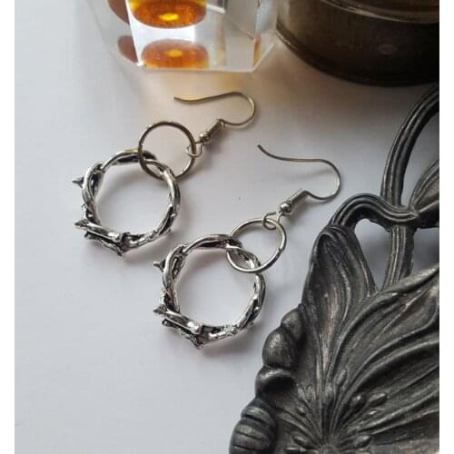 Goth Silver Color Thorns Hoops Earrings Witch Alternative Gothic Medieval Statement Jewelry and Beautiful Fashion Women Gift