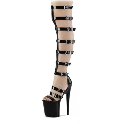 20CM Belt Buckle Punk Sexy Fetish Models Show Women Full Dress Pole Dance Shoes Platform Sandals High Stripper Heels Nightclub