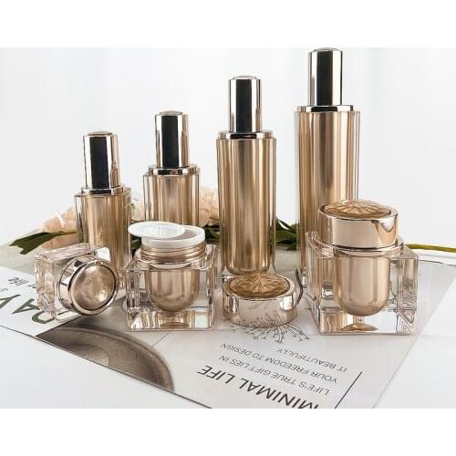 Gold Empty Acrylic Cream Jars Eye Cream Bottles Perfum Push Spray Perfume Lotion Bottles Essence Bottles Cosmetic Packaging