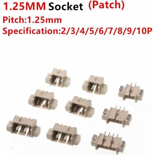 10pcs 1.25mm Horizontal Pin Header Socket 2/3/4/5/6/7/8/9/10P Housing Terminal Pin Connector