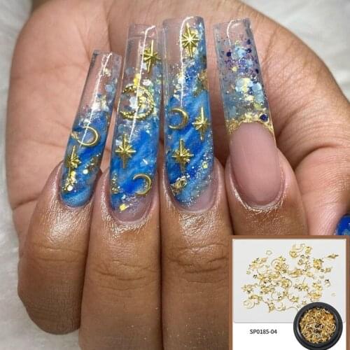 3D Nail Art Charms Moon Star Metallic Nails Sequins Cross Sun Hollow Slice Press On Tips Acrylic Manicure Supply