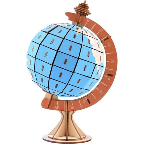 DIY 3D Globe Puzzles Woodcraft Assembly Kits Puzzle Game Education Toys for Children Adults with 128 pcs