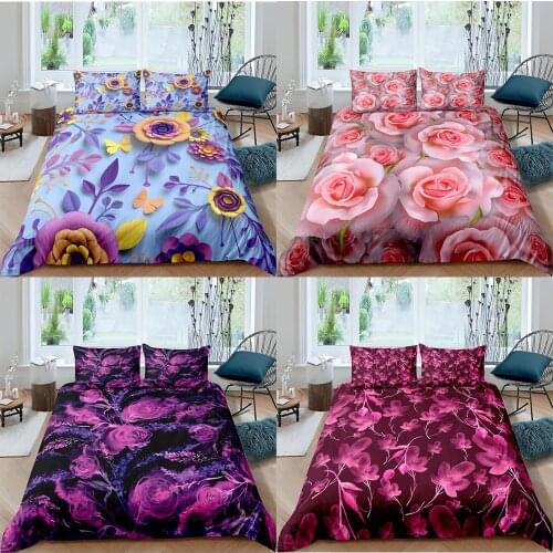3D Bedding Set Custom Single Double King Size 2/3PCS Duvet Cover Set Quilt Comforter Cover Pillow Case Rose Bed Set Microfiber