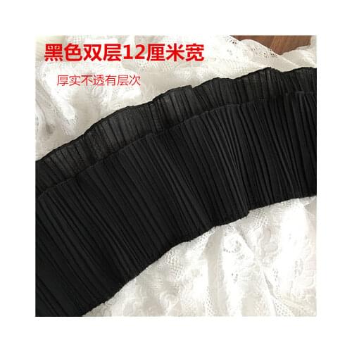 5Yard/Lot Black White thickening double layer chiffon lace fabric pleated cuff doll skirt full dress diy lace trim accessories