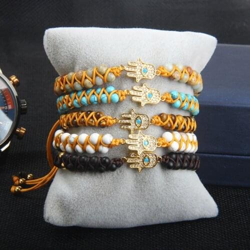 Ailatu Natural Howlite, Tiger Eye Stone Double Beaded Stone Macrame Bracelet Nice Gift for Lover Religious Present Forever