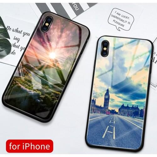 For iPhone 11 pro max case glass back cover road view case iphone xs max cover funda for iPhone 6 6s 7 8 Plus X XS Max XR SE2