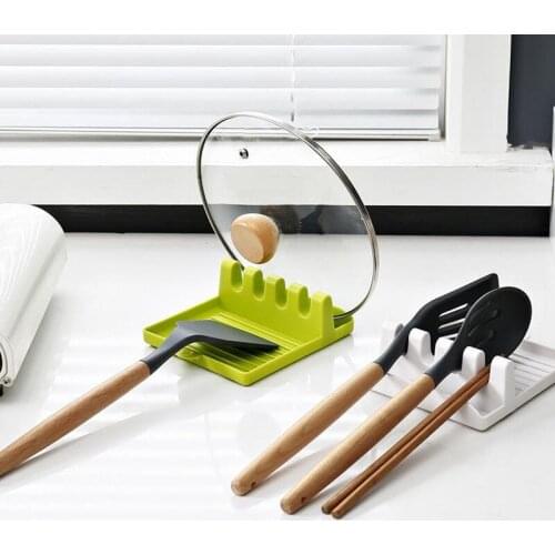 Kitchen Spoon Holders Fork Spatula Rack Shelf Organizer Plastic Utensil Rest with Drip Non-slip Spoons Pad for Multiple Utensil