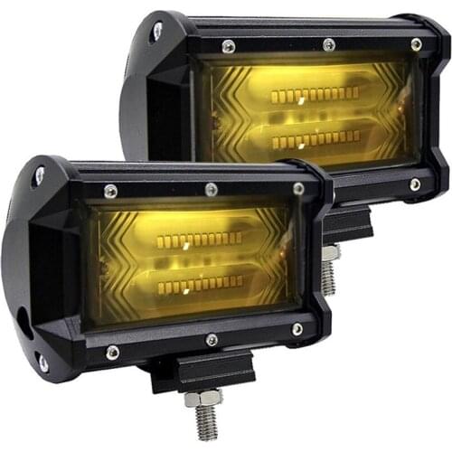 2pcs/lot 5" 72W LED Work Light Bar Motorcycle Headlight Lamp Fog Lamps Yellow light for Tractor Boat OffRoad Truck SUV ATV 12V