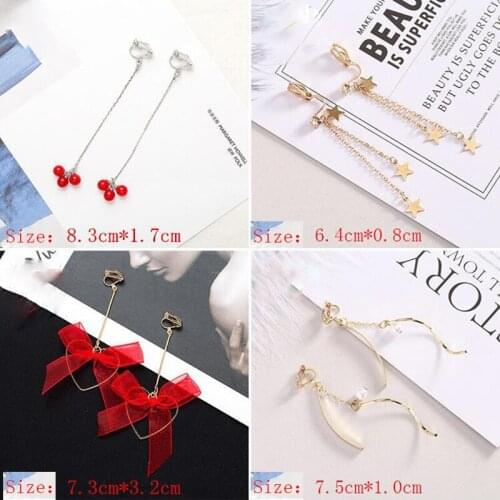 GRACE JUN Wholesale Clip on Earrings No Pierced Fashion Student Party Cuff Earrings Charm Butterfly Tassel Star Long Ear Clip