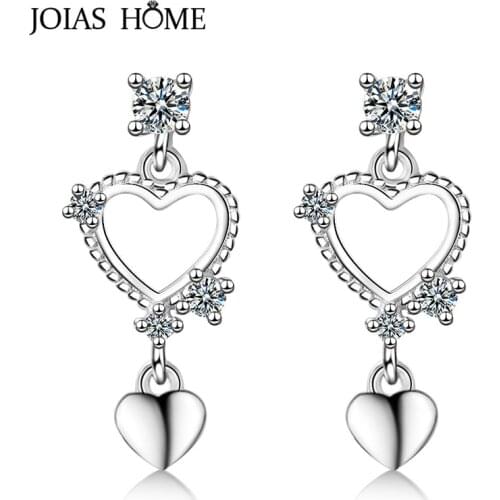JoiasHome Silver 925 Women Earring With Heart Shape AAA Zircon Gemstones Female Party Wholesale Gift Silver Women Fine Jewelry
