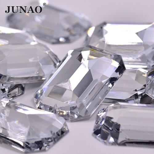 JUNAO 30*40mm Sew On Clear White Large Rhinestones Appliques Big Rectangle Crystal Strass Flatback Sewing Acrylic Stones Crafts