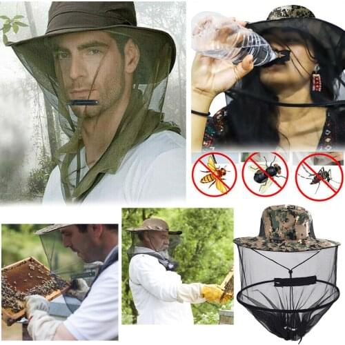 25# 1pcs Camouflage Beekeeping Anti-mosquito Bee Bug Insect Fly Mask Cap Hat Head Net Fishing Caps Fishing Apparel