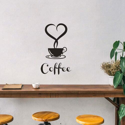 Coffee Cup Wall Stickers Decals Decorative Waterproof Movable Art Wall Stickers Beautiful Design Cup Cup Stickers DIY Home Decor