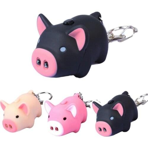 Mini Adorable Pig Keychain LED Luminous Sound Cartoon Pig Key Ring H9