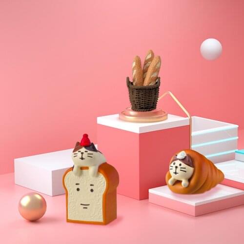 Cafe Bread Cake Sandwich Cartoon Female Cat Waitress Coffee Shop Scene Mini Doll