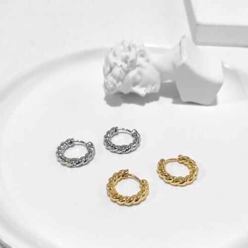 Minimalist Twisted Rope Chain Round Geometric Earrings for Women Mujer Gold Color Brass Circle Hoop Earrings Vintage Jewelry