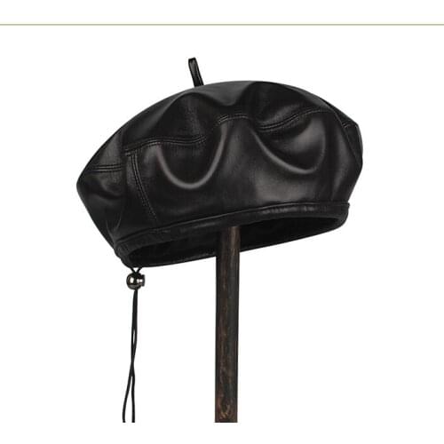 High Quality Genuine Leather Sheepskin Leather Berets For Men Duckbill Winter Hat For Male Warm Hat Solid Black Russian Hat