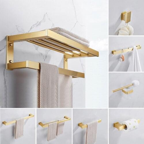 Bathroom Accessories Bath Hardware Set Brushed Gold Towel Rack Paper Holder Toilet Brush Holder Towel Bar Bath Shelf Robe Hooks