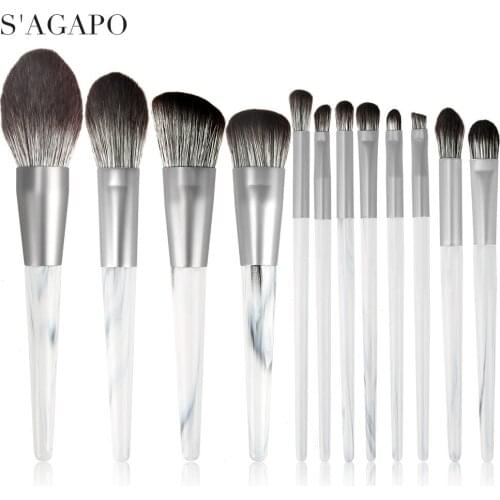 S'AGAPO 12PCS Marble Makeup Brushes Eyeshadow Foundation Blush Concealer Loose Powder Professional Face Beauty Makeup Brush Set