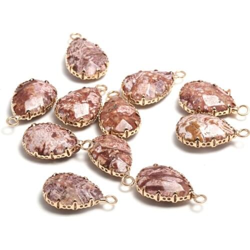 New 5pcs Natural Stone Water Drop Shape Section Maifanstone Pendants for Jewelry Making DIY Necklace Size 13x23mm