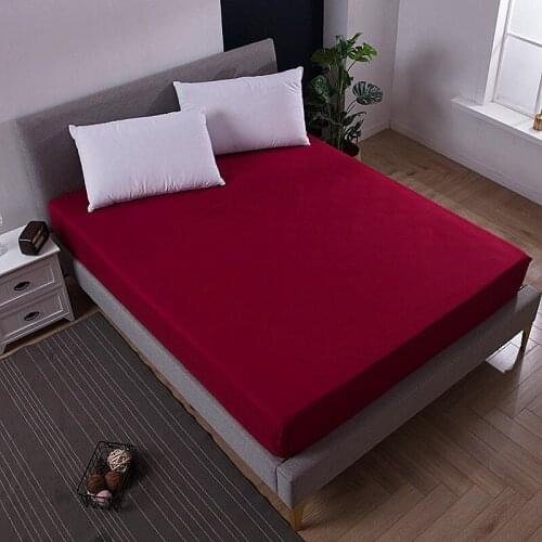 Solid Fitted Sheet Mattress Cover Bed Linen Elastic Band Mattress Protector Pad 100% Polyester King Size Bedding Set