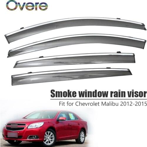 Overe 4Pcs/1Set Smoke Window Rain Visor For Chevrolet Malibu 2012 2013 2014 2015 Styling Awnings Shelters Guard Accessories