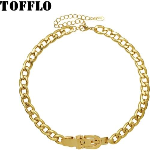 TOFFLO Stainless Steel Jewelry Exaggerated Watch Buckle Necklace Women Thick Chain Hip Hop Clavicle Chain BSP1091
