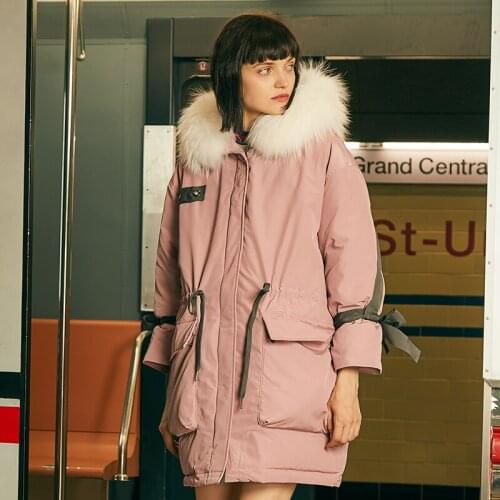 Duck Down Coats Winter Big Real fur collar thicker warm Oversized down coat female Long fur hooded warm down Parkas wy204