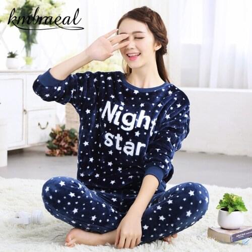 Pajamas Set for Women Coral Fleece Winter and Spring Warm Thick Pyjamas Long Sleepwear Sleep Lounge Star Homewear Plus Size 2xl