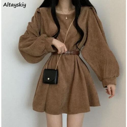 Vintage Dress Women Chic Puff Sleeve Fashion Spring Popular Simple Ladies Vestido Party Empire Basic Ulzzang Femme Clothing Ins