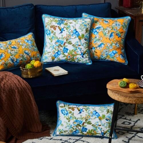 Simple retro canvas printed floral pattern pillowcase flower bird cushion cover pillow case sofa decor