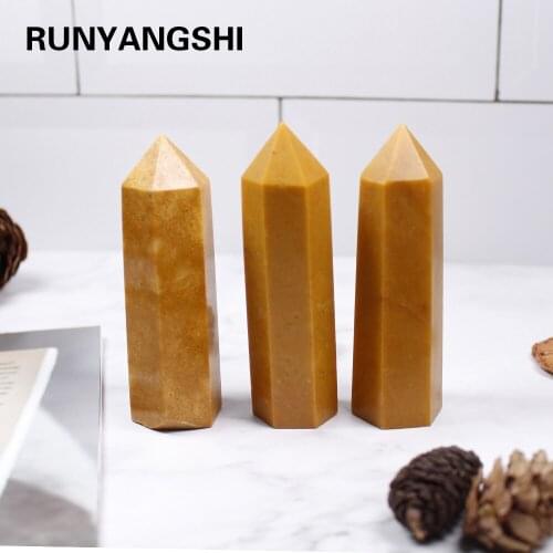 Runyangshi 1pc Natural crystal point yellow Aventurine Quartz Single point crystal hexaprism for Home decoration