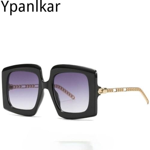 Fashion Oversized Square Sunglasses Woman Luxury Brand Trendy Retro Sun Glasses For Female Vintage Eyewear Metal Temples Chain