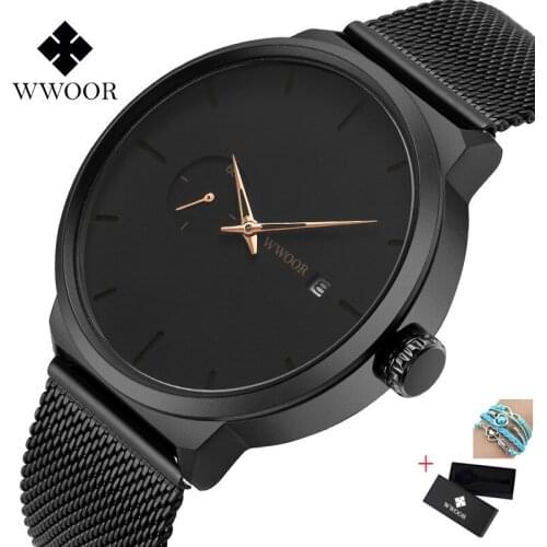 WWOOR top Ultra thin Mesh Sport Mens Watches Brand Luxury Quartz watch Men Casual Steel Waterproof Sports Relogio Masculino
