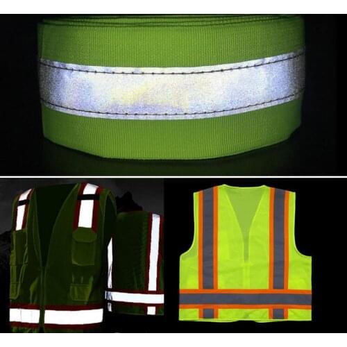 High Visibility Oxford Fabric Reflective Tape Sewn On Webbing Ribbon Silvery Lime Tape