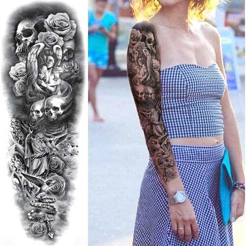 Waterproof Fake Tattoo Stickers Devil Skull Skeleton King Demon Temporary Tattoos For Men Women Body Art Full Arm Sleeve Tatoo