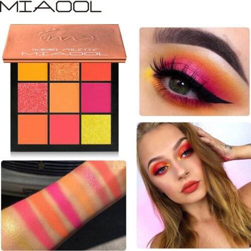 Miaool Nine Color Fluorescent Orange Eyeshadow Compact Symphony Eye Shadow Orange-Color Eyeshadow Makeup Palette Cosmetic ME009