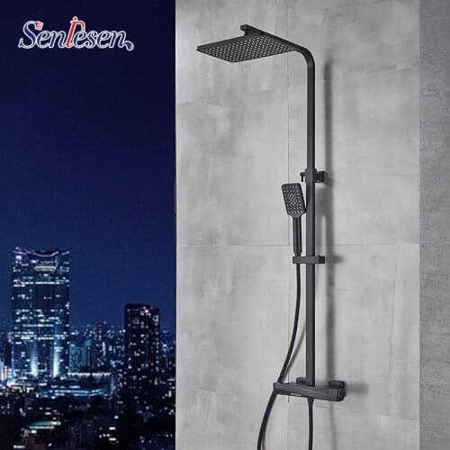 Senlesen Thermostatic Shower Faucet Chrome 8 inch Shower Head Hand Shower Water Tap Para Bathroom Shower Bath Black