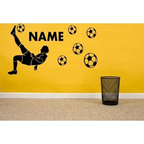 Football Player Pattern Vinyl Wall Decals Personalized Custom Children Name Art Wall Sticker Kids Bedroom Decor Wallpaper Y-619