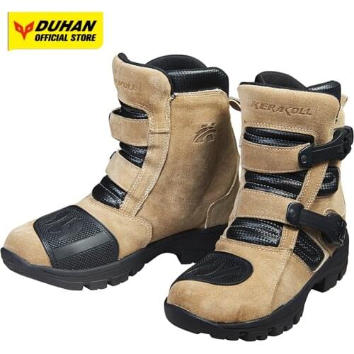 DUHAN Motorcycle Boots Waterproof Genuine Leather Cycling Shoes Foot Protection Anti-slip Motocross Breathable Moto Riding Boots