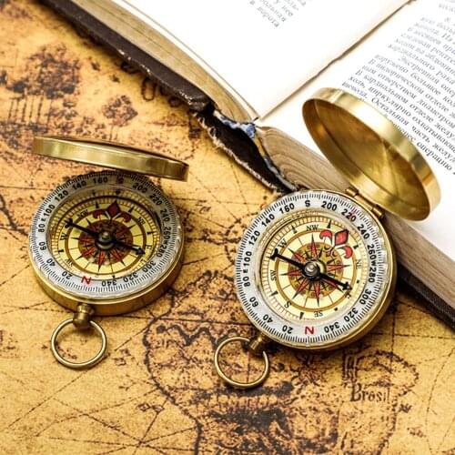 High Quality Camping Hiking Pocket Brass Golden Compass Portable Compass Navigation for Outdoor Activities