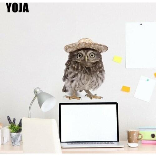 YOJA 25×33.5CM Baby Owl Wearing Straw Hat Funny Wall Stickers Personality Aniaml Home Decor Decal 8WS0275