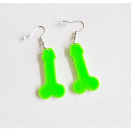 Funny Penis Shaped Green Acrylic Earrings Night Club Party Dangle Earrings for Female Exaggerated Brincos Jewelry Wholesale New