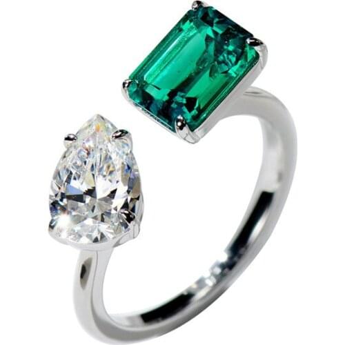 Fashion 100% 925 Sterling Silver Rings Cut 1.5 CT Emerald Pear Created Moissanite Engagement Open Ring For Women Fine Jewelry