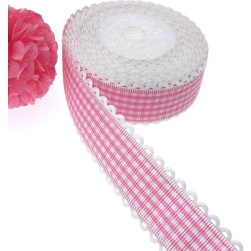 1Roll 20yards 1" Printing Grid Lace Ribbon Fabric Trim Ribbon For Craft Wedding Scrapbook gift wrap ribbons 25mm