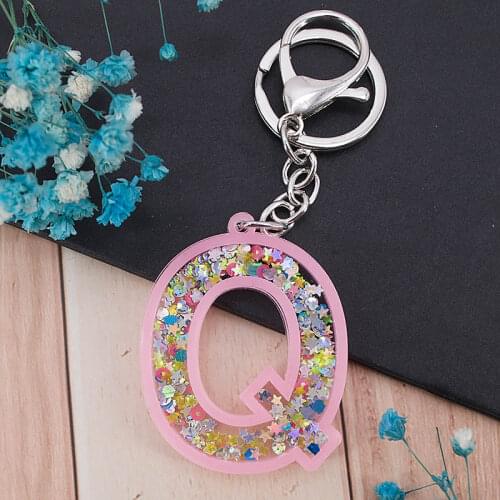 1PC Women Keychains Glitter Hollowed-Out Words Handbag English Letter Keyring Charms
