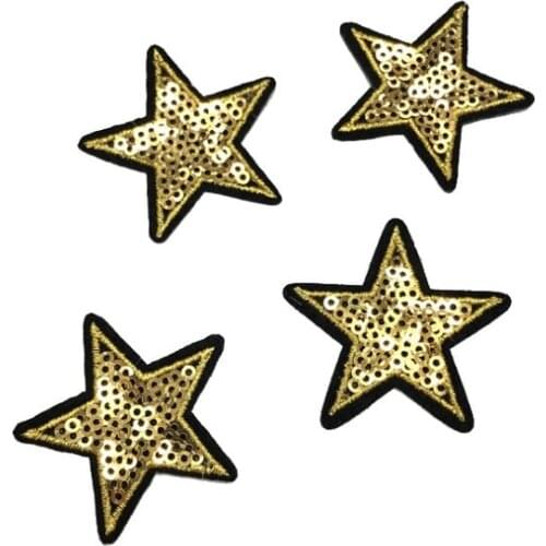 10Pcs Gold Star Sequins Embroidery Sew/Iron On Patches for T-shirt Clothing Diy Badge Garment Decoration Accessories Applique