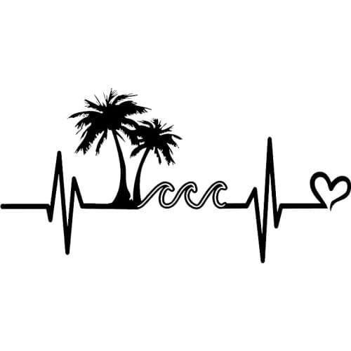 16*7.9cm Palm tree beach wave heartbeat logo vinyl sticker Funny Car Window Bumper Novelty JDM Drift Vinyl Decal Sticker