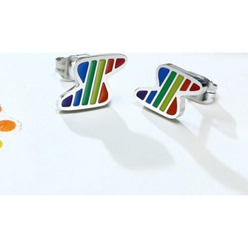 2021 LGBT Trendy Stainless Steel Material Rainbow European And American Style Lightning Stud Earrings Suitable For Couples