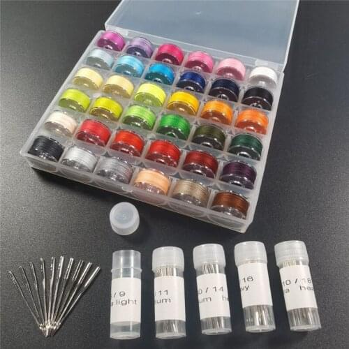 36Pcs Clear Bobbins with Assorted Colors Sewing Thread,50Pcs Home Sewing Machine Needles,Sewing Tool Kit & Plastic Organize Case